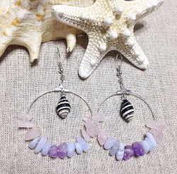 画像1: 3種の天然石&シェルピアス ローズクオーツ