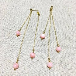 画像3: 3連 コーラル ロングキャッチピアス ピンク