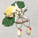 ピンクオパール&シェル オーバルピアス