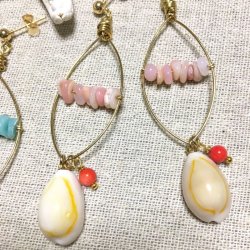 画像3: ピンクオパール&シェル オーバルピアス