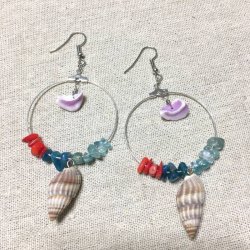 画像2: 天然石＆シェルフープピアス エキゾチック