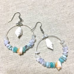 画像3: 天然石＆シェルフープピアス オーシャン