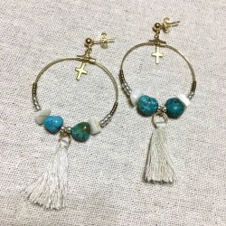 画像1: タッセルフープピアス ターコイズ