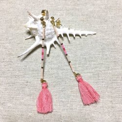 画像1: ビーズ＆タッセル ボヘミアンピアス ピンク