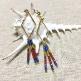 ダイヤフープ ビーズピアス ネイビー×レッド