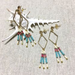 画像4: ダイヤフープ ビーズピアス ターコイズ×アイボリー