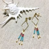 ダイヤフープ ビーズピアス ターコイズ×アイボリー