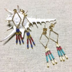 画像4: ダイヤフープ ビーズピアス ネイビー×レッド