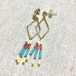 画像2: ダイヤフープ ビーズピアス ターコイズ×アイボリー