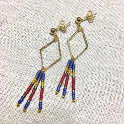 画像2: ダイヤフープ ビーズピアス ネイビー×レッド