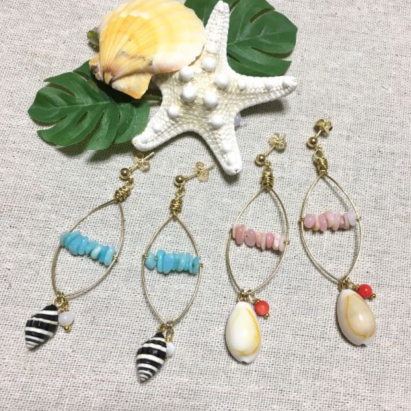 画像4: アマゾナイト&シェル オーバルピアス (4)