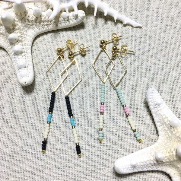 画像3: ダイヤチャーム ビーズピアス ミント (3)